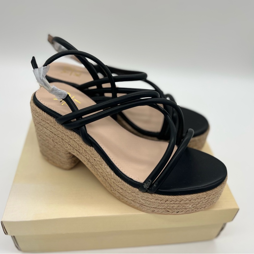 YOKI LENITA Women's Platform Heel with Espadrille, Black, 8 M US